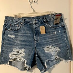Levi's Blue Distressed Denim Jean Shorts